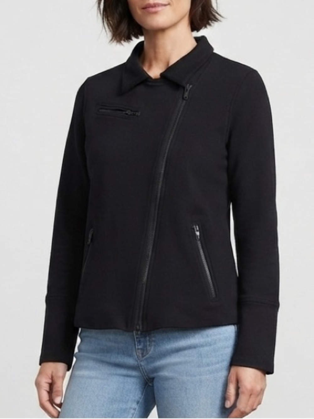 Eileen Fisher Black Asymmetrical Zip Moto Jacket Size M